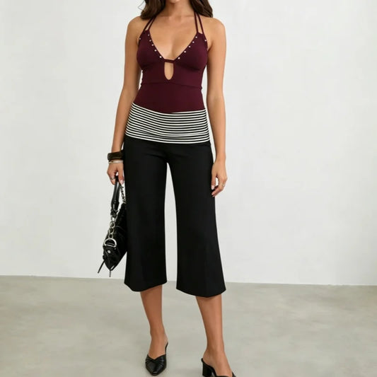 Foldover Wide Leg Capri Pants