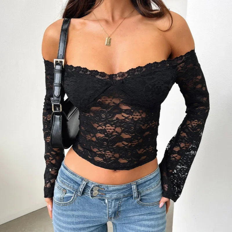Lace Off Shoulder Sexy Crop Top