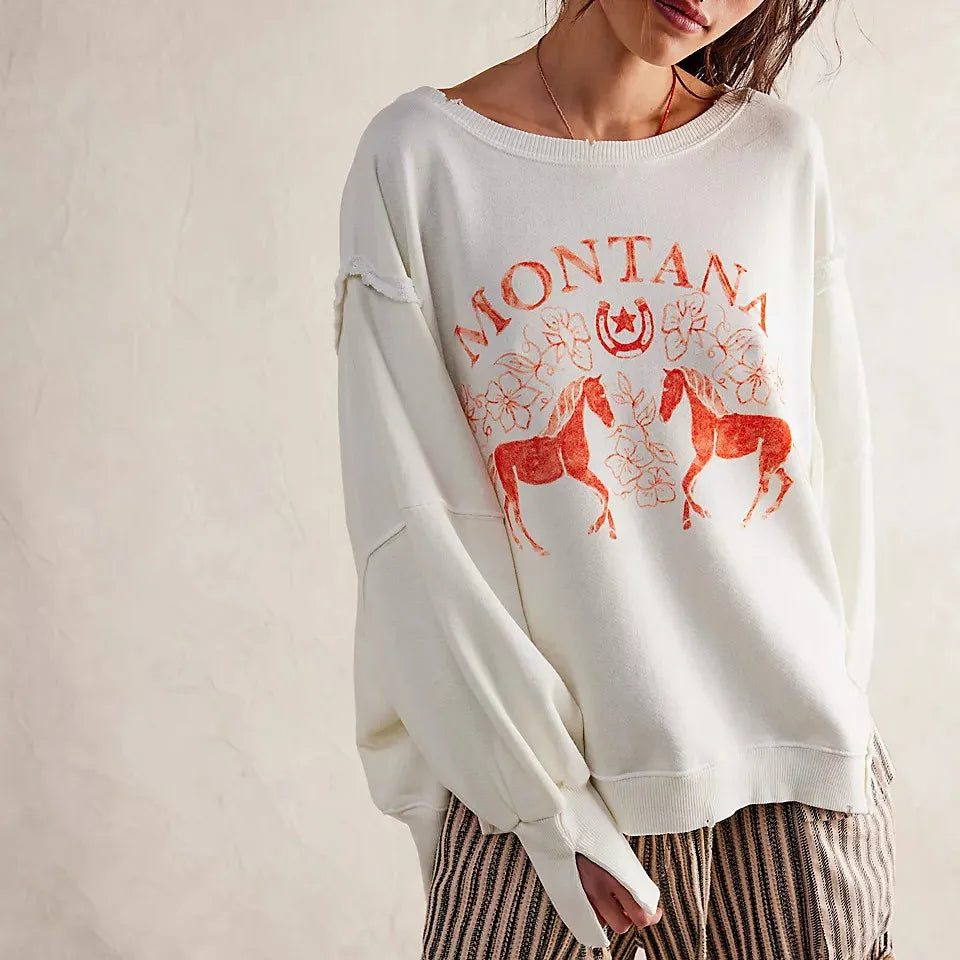 Drop Shoulder Pullover with Side Slit and Crewneck