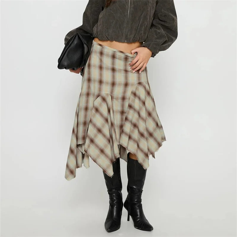 Loose Fit Plaid Midi Skirt