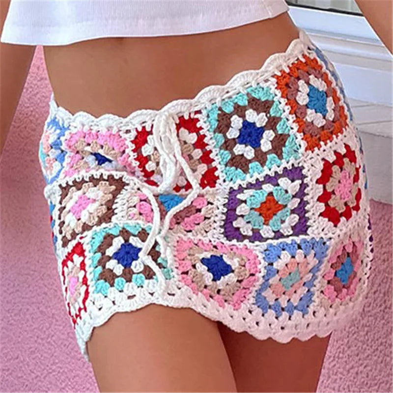 Floral Crochet Mini Skirt – Hollow Knit