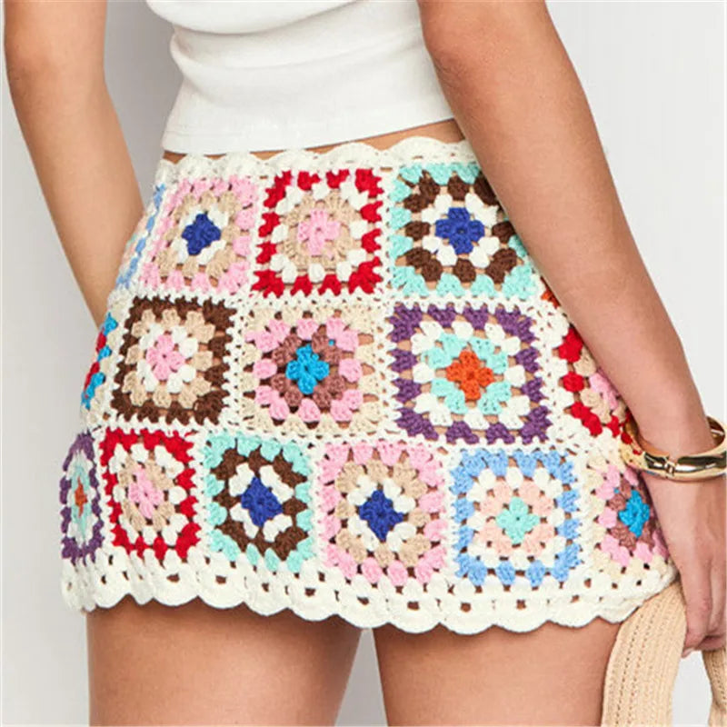 Floral Crochet Mini Skirt – Hollow Knit