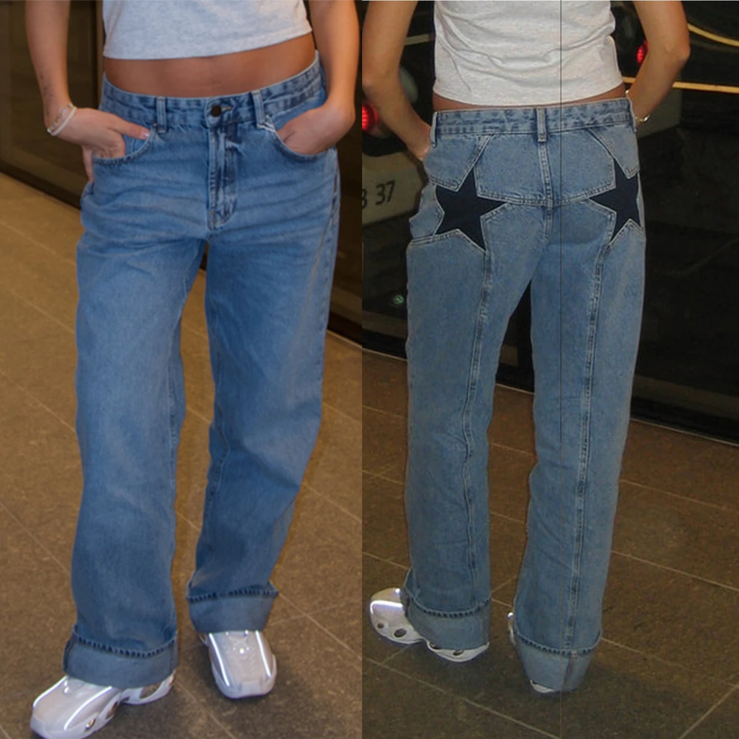 Star Print Loose Fit Denim Jeans