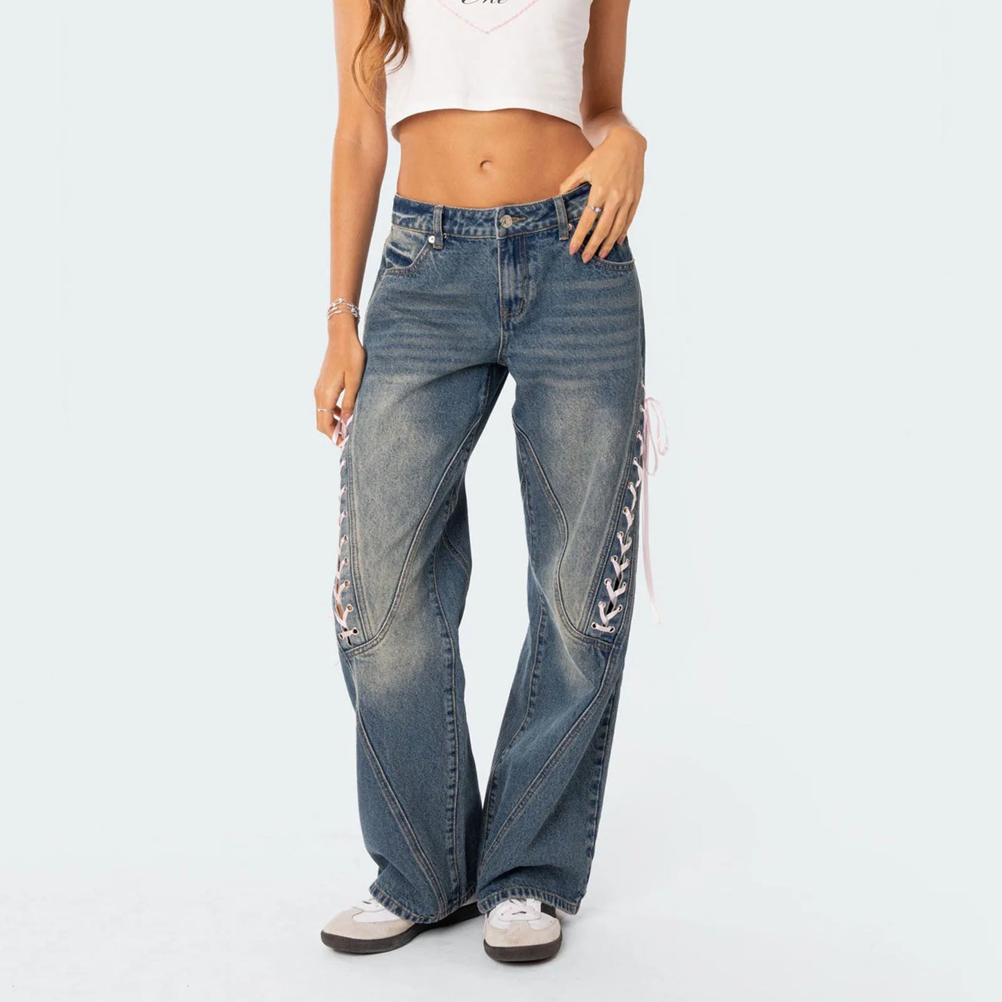 Retro Wide Leg Buttoned Jeans
