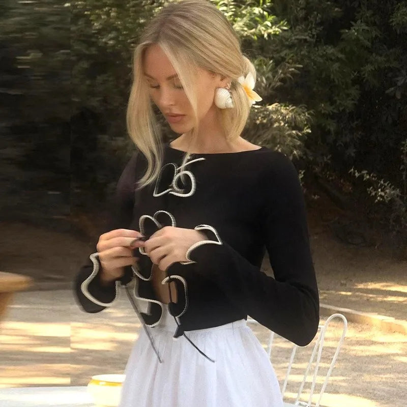 Lace-Up Tee – Long Sleeves, Cropped & Body-Hugging