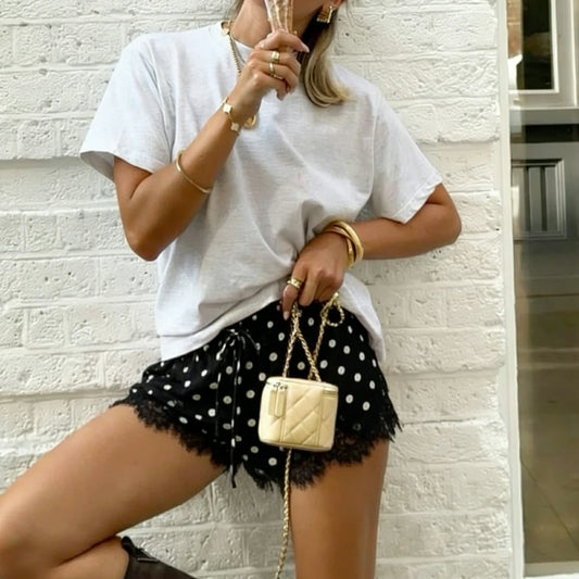 Polka Dot Satin Wide Leg Mini Skirt
