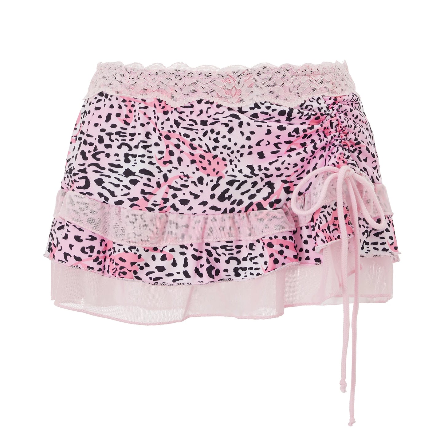 Tiered Mini Skirt  Low-Rise, Fairy Lace Trim