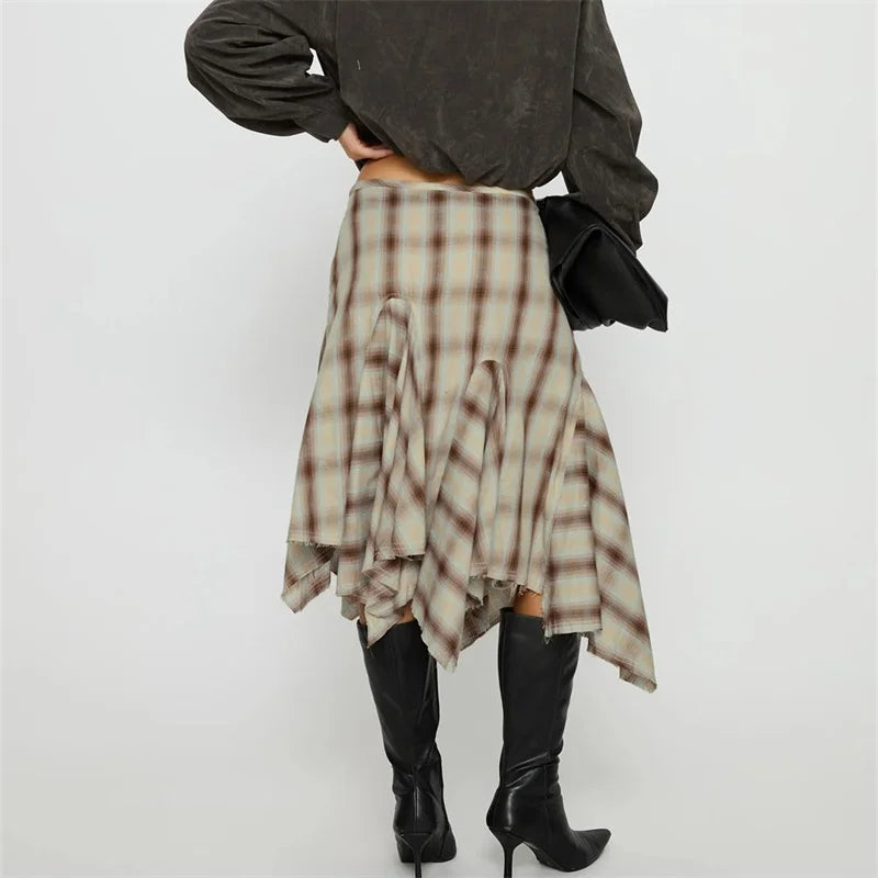 Loose Fit Plaid Midi Skirt
