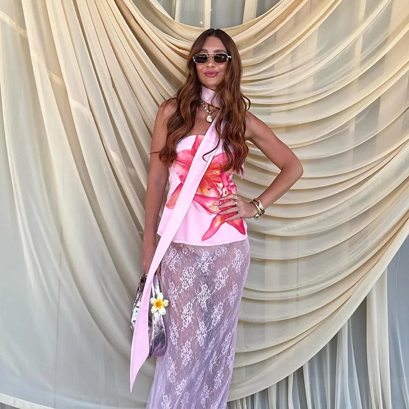 Floral Tube Tops Flower Print Strapless Sleeveless