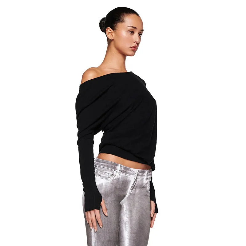 White Off Shoulder Pullover T-shirt