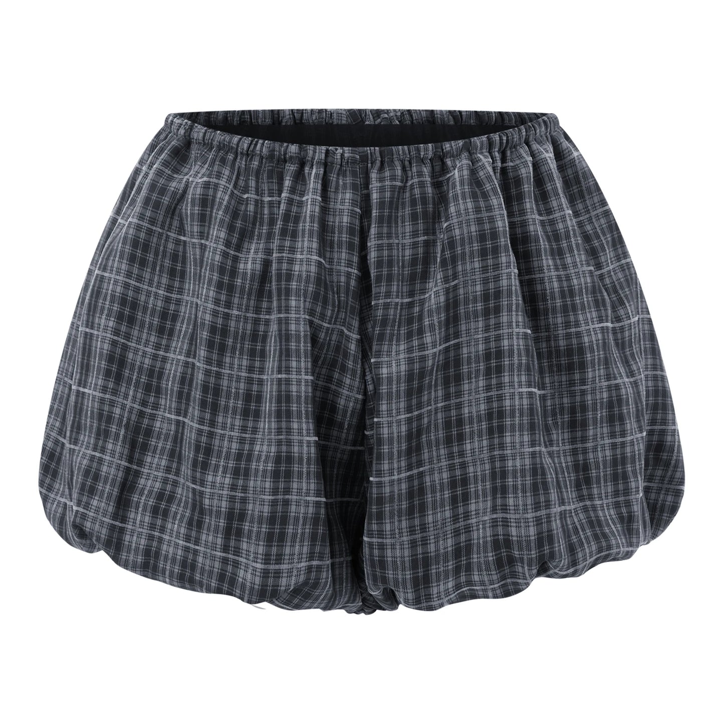 Elastic Low Waist Plaid Lantern Shorts