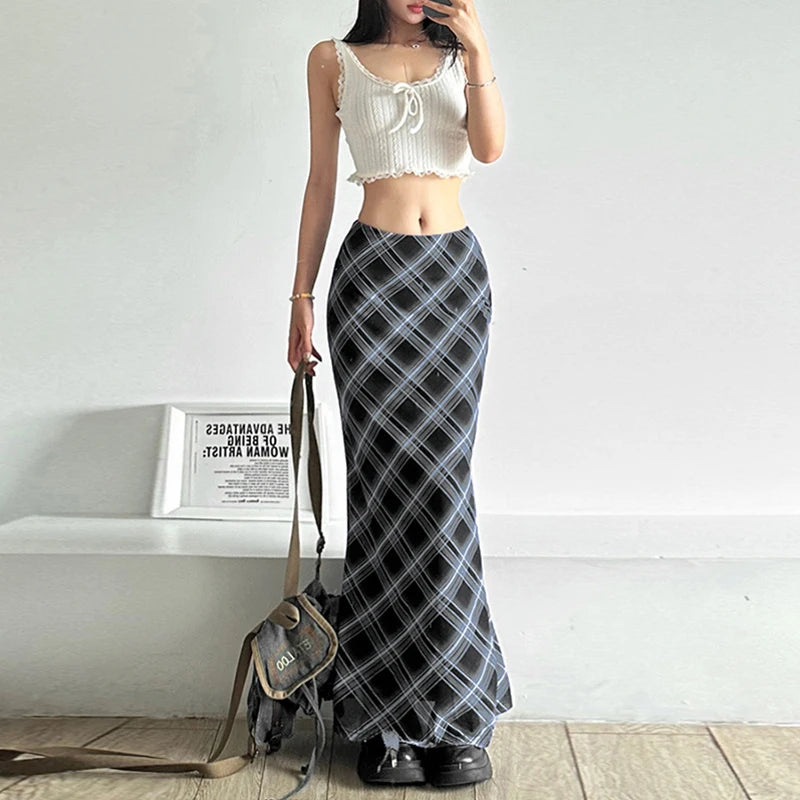 Plaid High Waist Slim Fit Skirt
