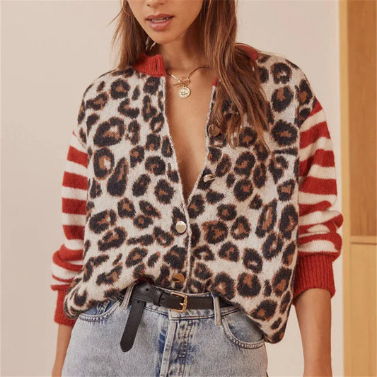 Open Front Leopard Print Cardigan