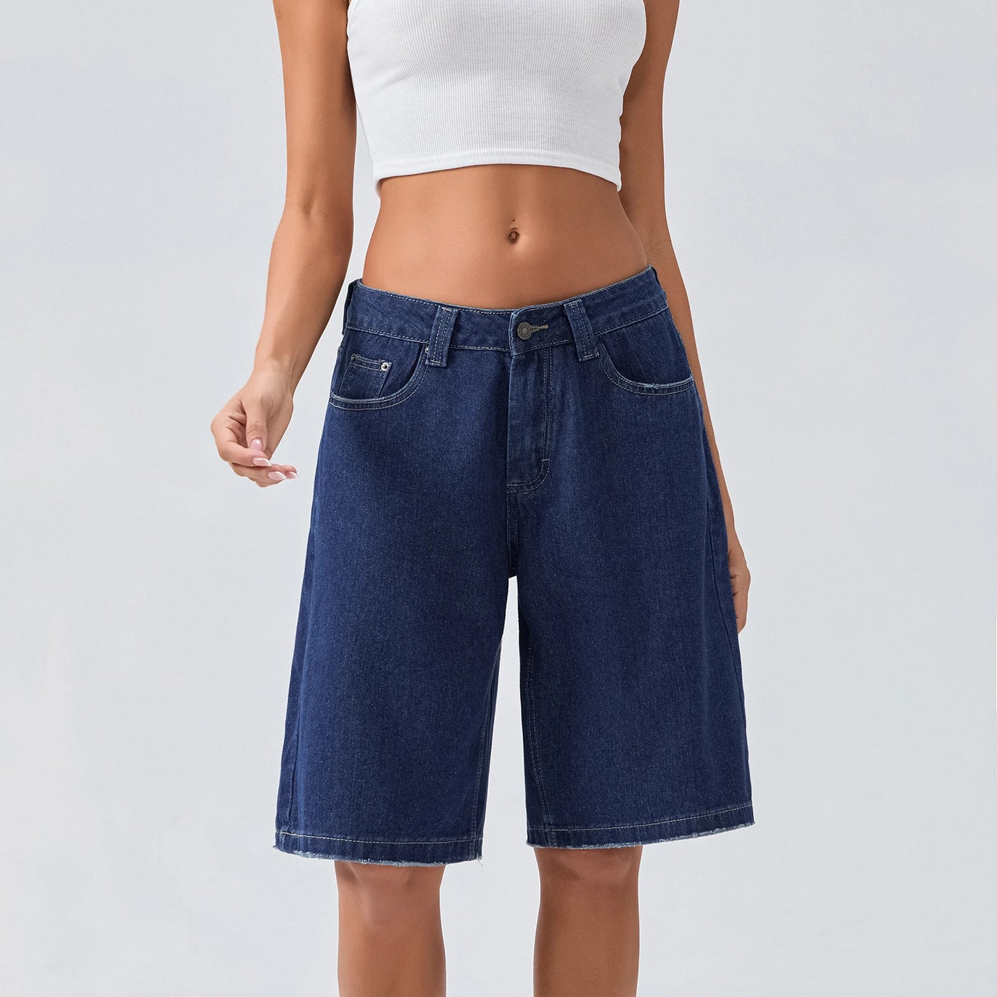 Straight Leg Denim Shorts