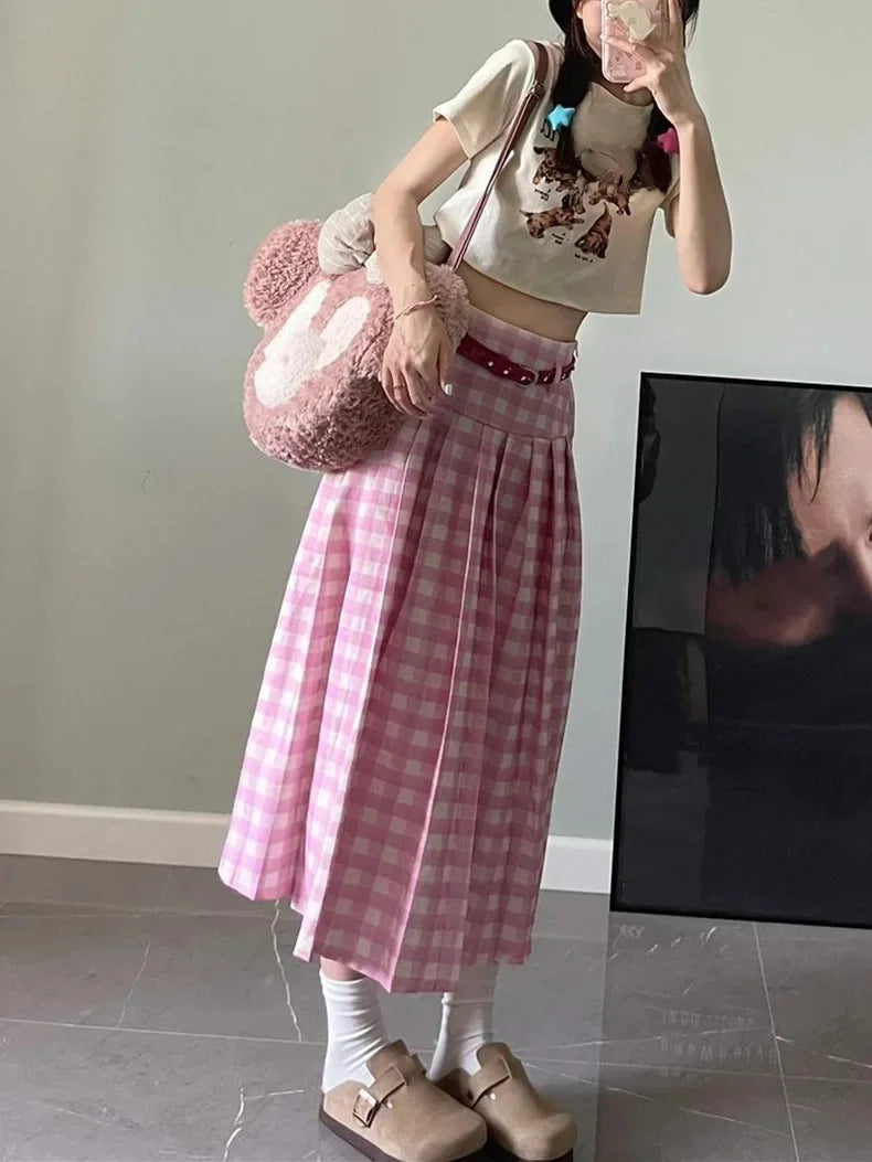 Pink Plaid Puffy Skirt