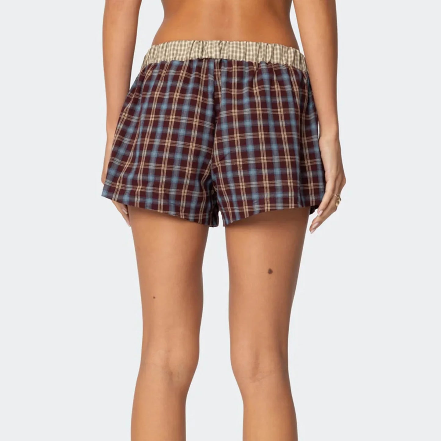 Plaid Contrast Boxer Shorts