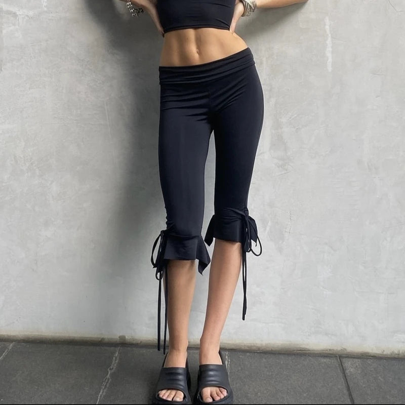Tie-up Ruffle Hem Capri Pants