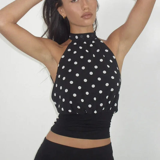 Open Back  Dot Print Slim Tank Top