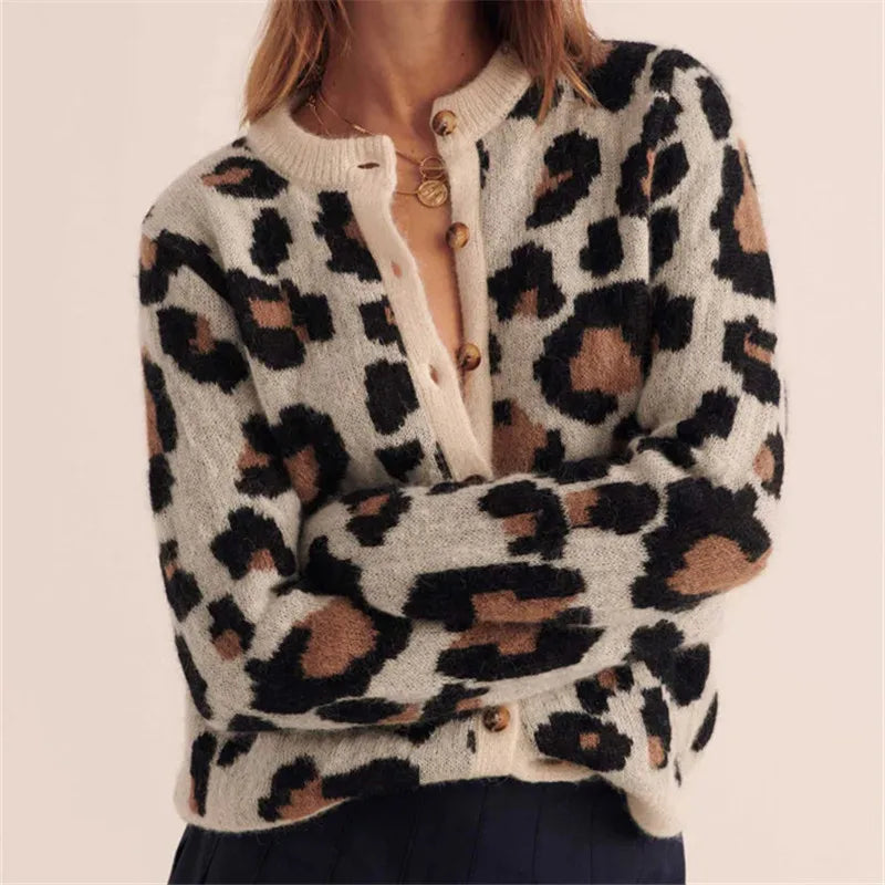 Open Front Leopard Print Cardigan