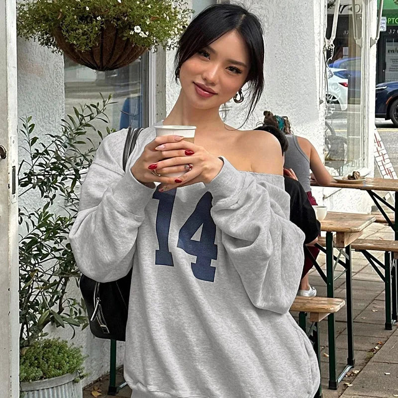 Slanted Shoulder Print Pullover