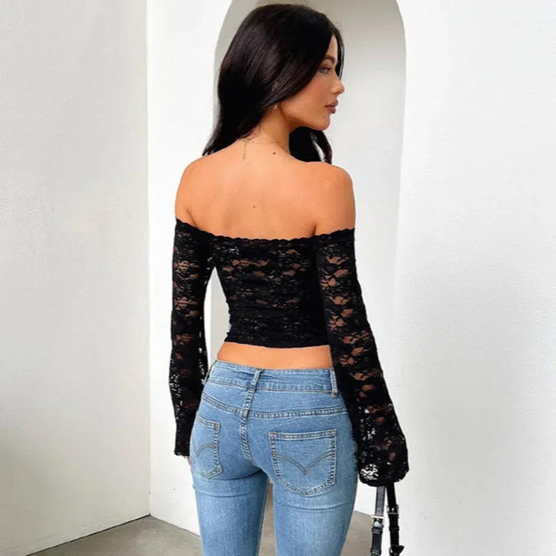 Lace Off Shoulder Sexy Crop Top