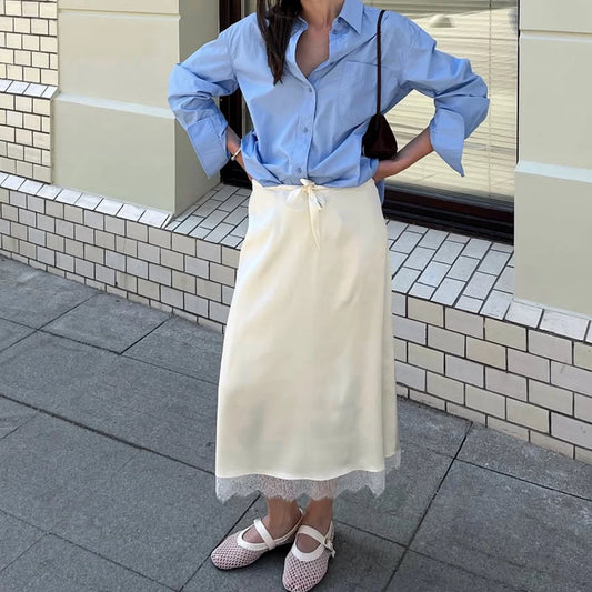 High-Waist Lace-Up Trim Skirt