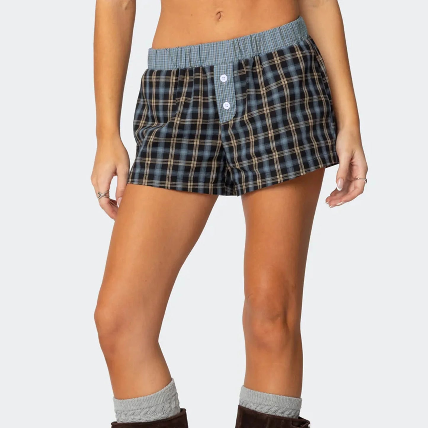 Plaid Contrast Boxer Shorts
