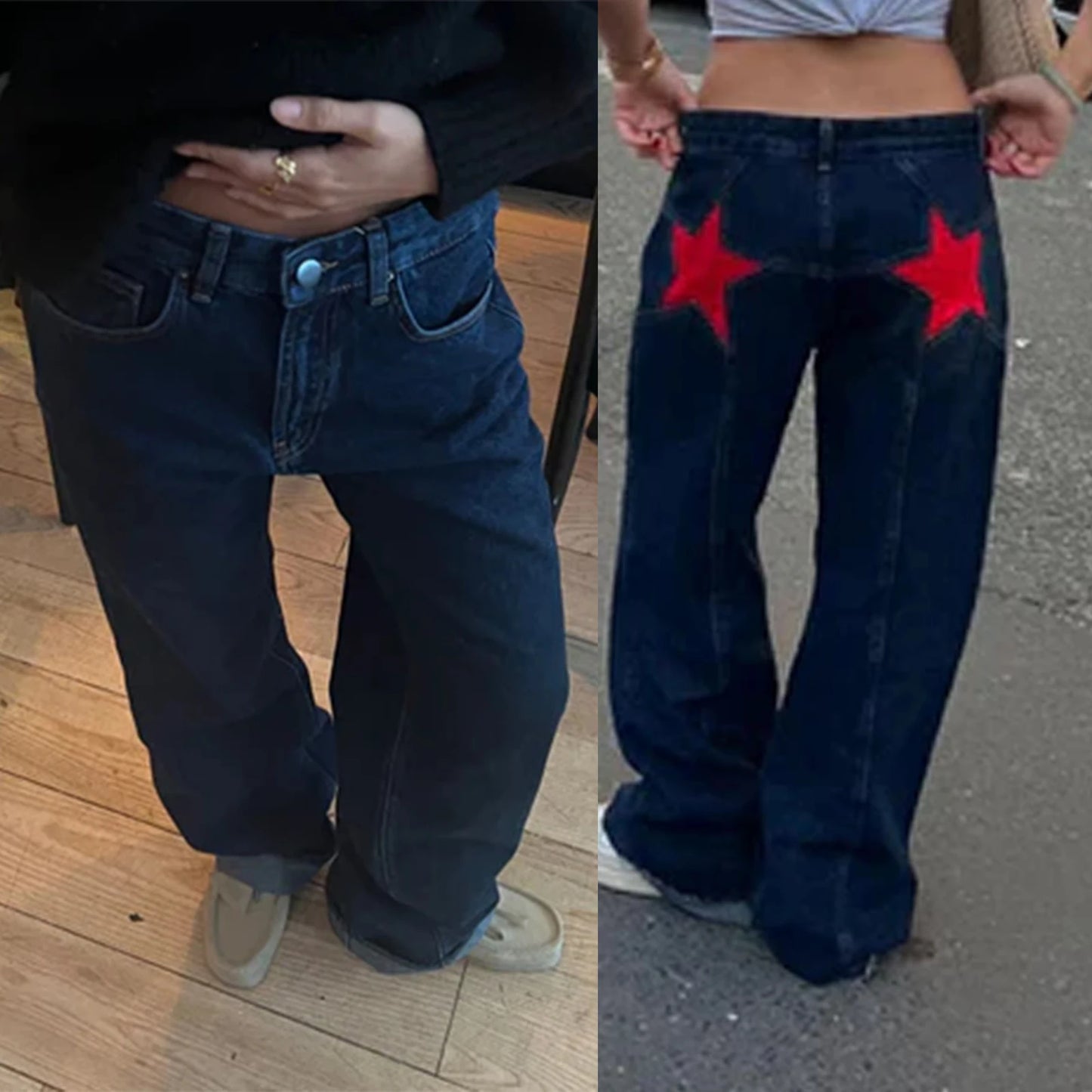 Star Print Loose Fit Denim Jeans