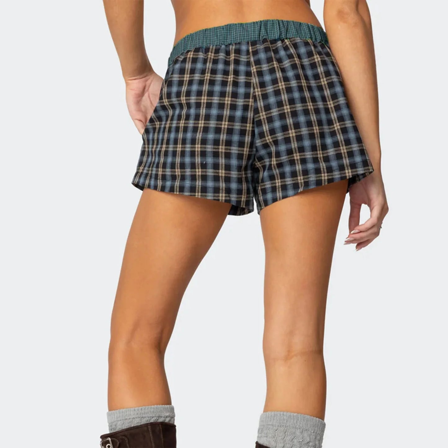 Plaid Contrast Boxer Shorts