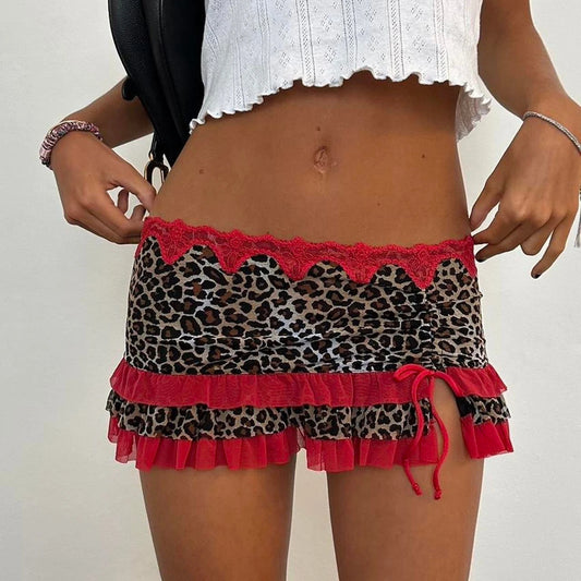 Tiered Mini Skirt  Low-Rise, Fairy Lace Trim