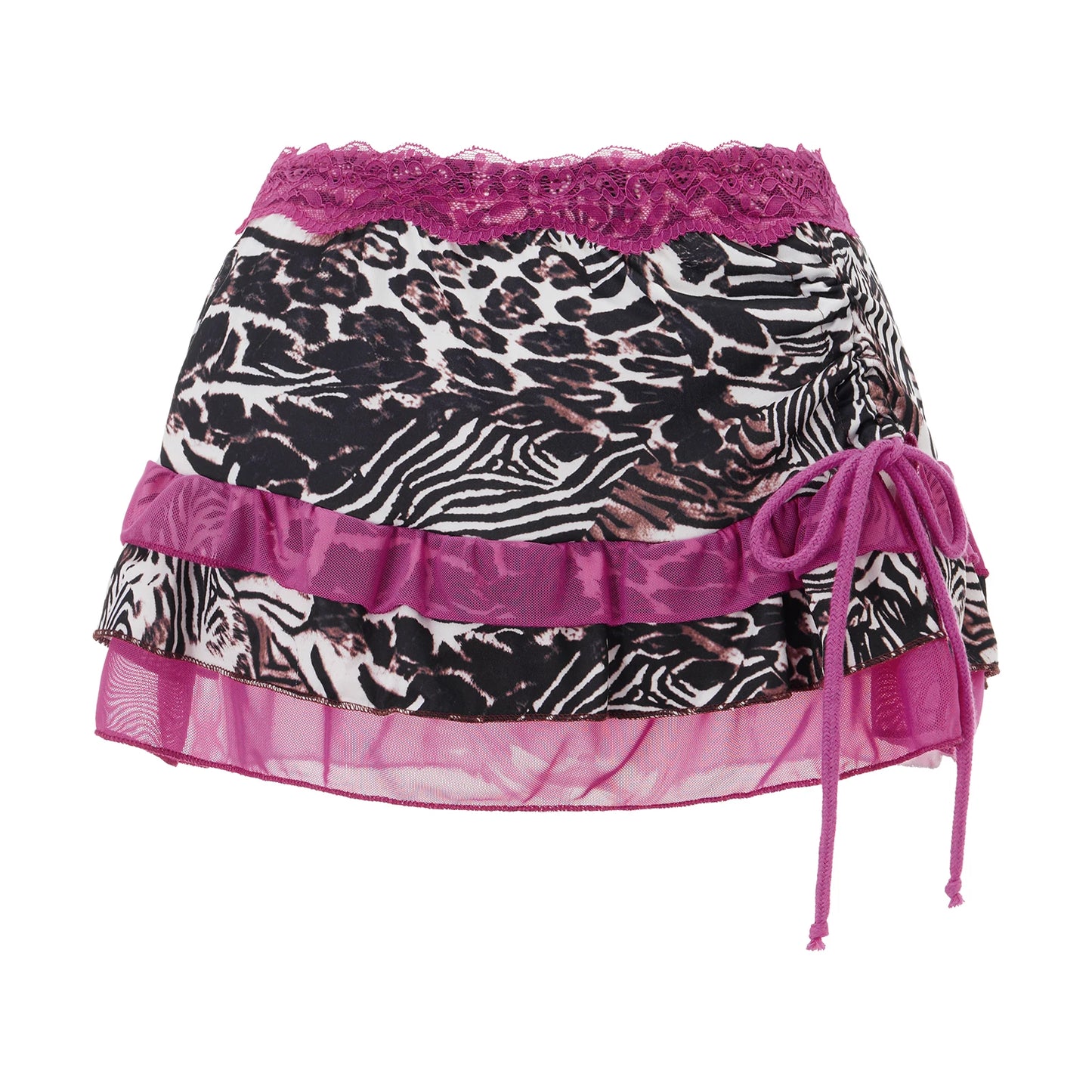 Tiered Mini Skirt  Low-Rise, Fairy Lace Trim