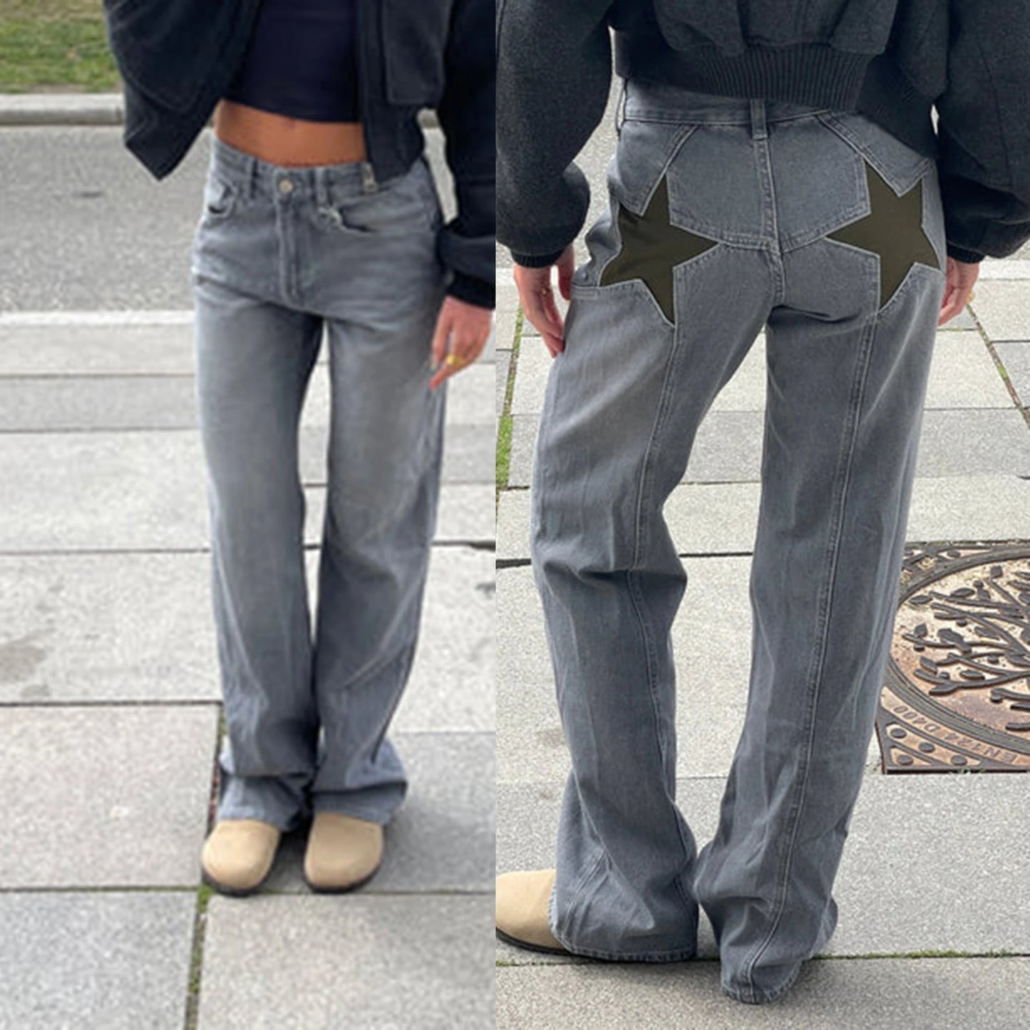Star Print Loose Fit Denim Jeans