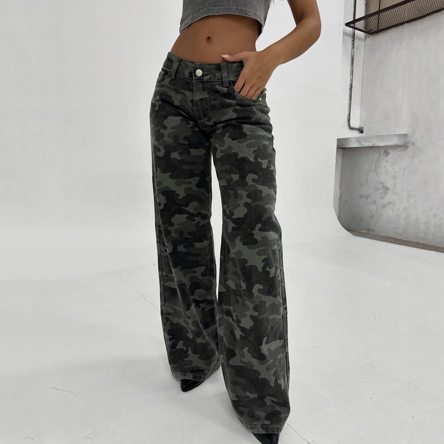 Camouflage Low Waisted Denim Pants