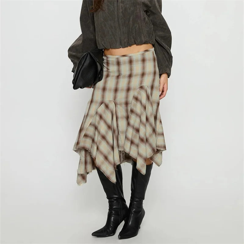 Loose Fit Plaid Midi Skirt