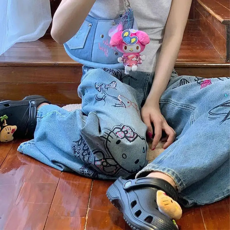 Graffiti Anime Print Loose Jeans