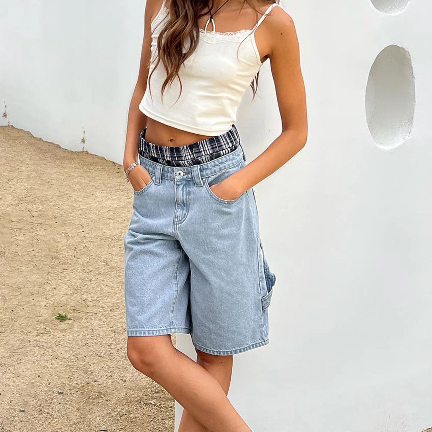 Cargo Denim Shorts –   Knee-Length with Pockets