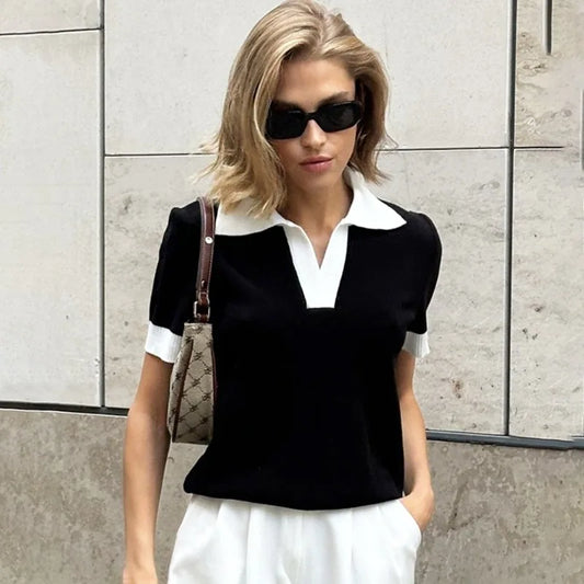 Contrast Patchwork Knit Top