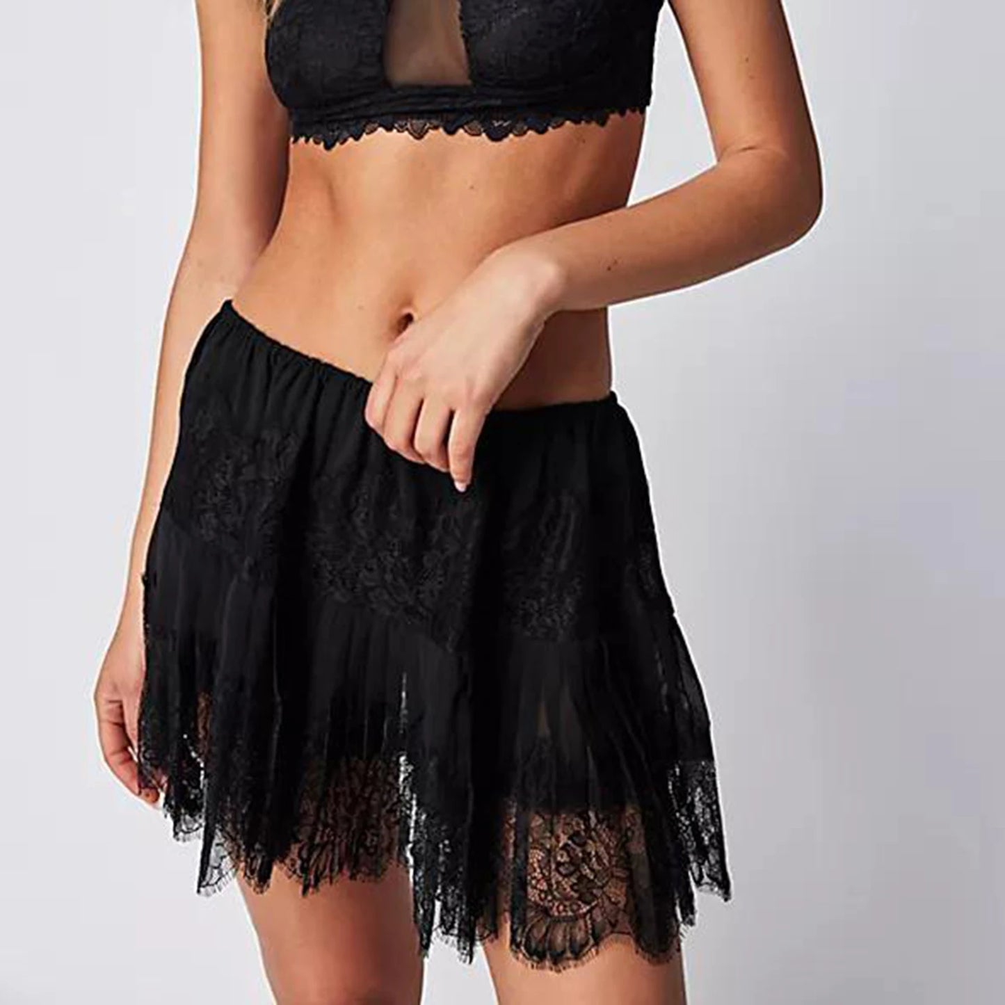 Floral Lace Pleated Mini Skirt