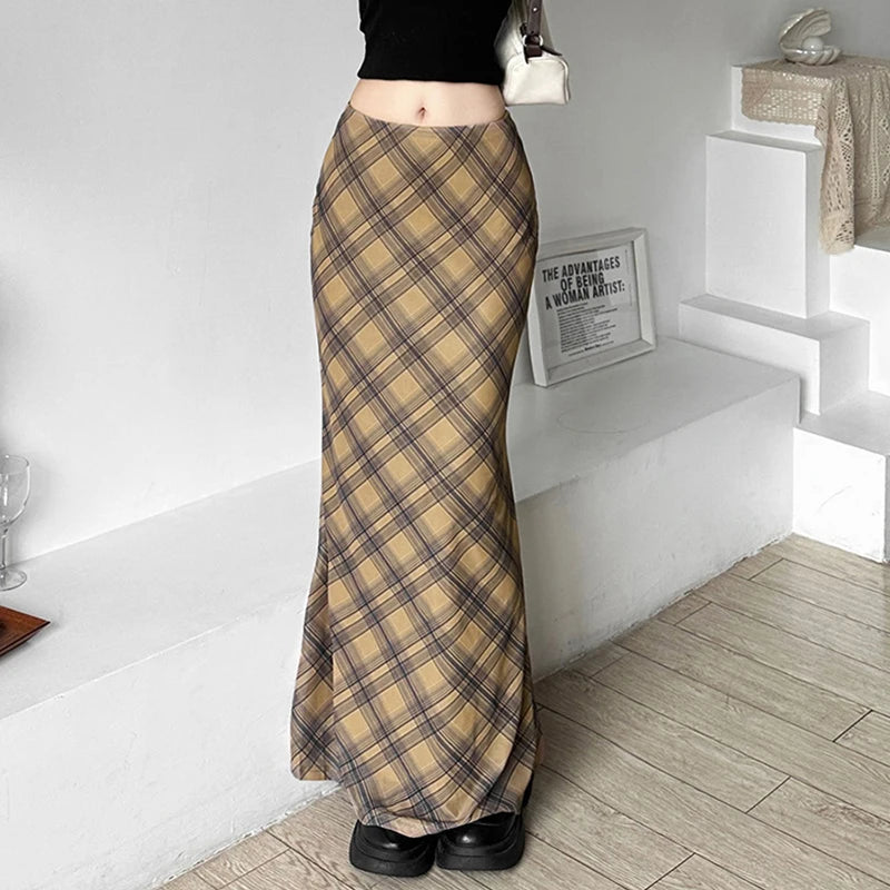 Plaid High Waist Slim Fit Skirt