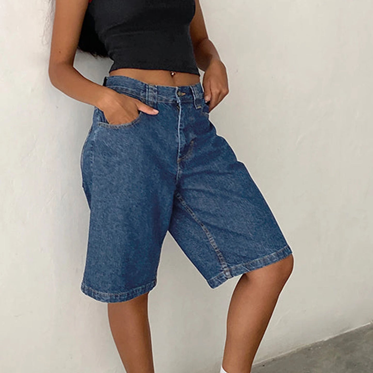 Straight Leg Denim Shorts