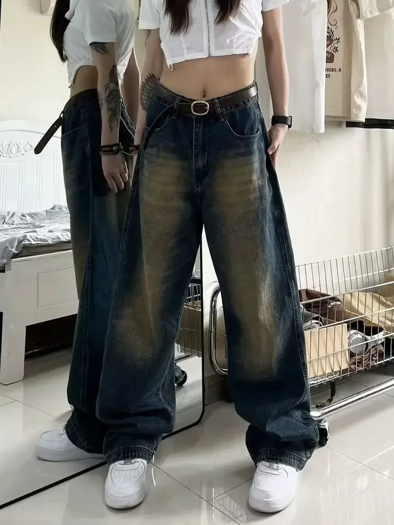 Distressed Wide-Leg Jeans