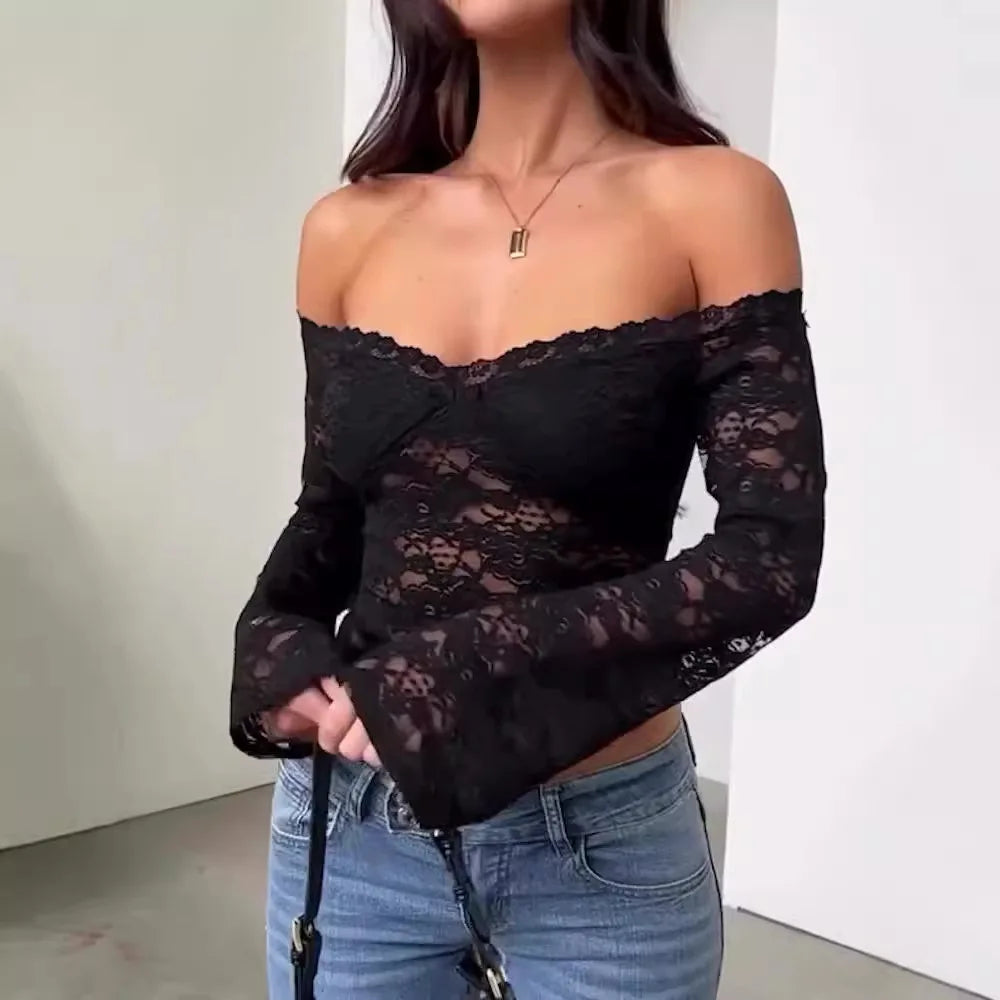Slim-fit Lace  Long-sleeved