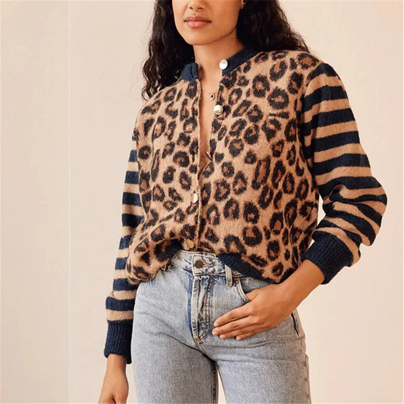 Open Front Leopard Print Cardigan