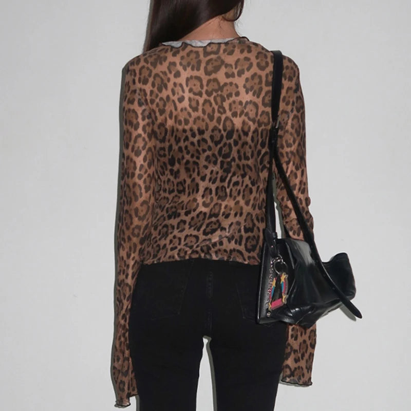 Mesh Leopard Print Crop Top