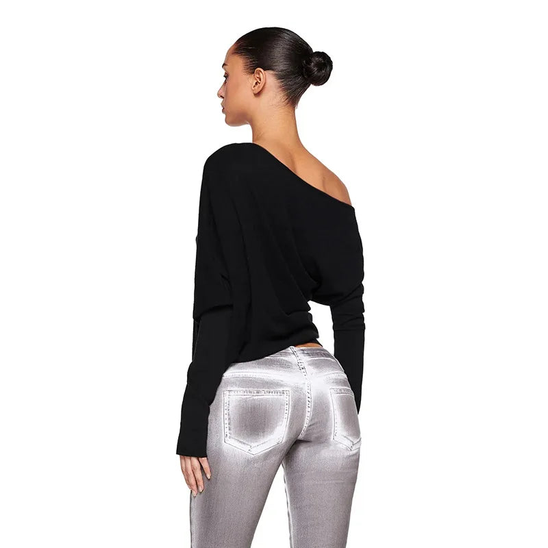 White Off Shoulder Pullover T-shirt
