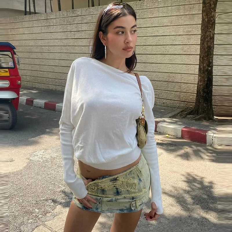 White Off Shoulder Pullover T-shirt