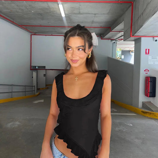 Ruffle Backless Crop Top