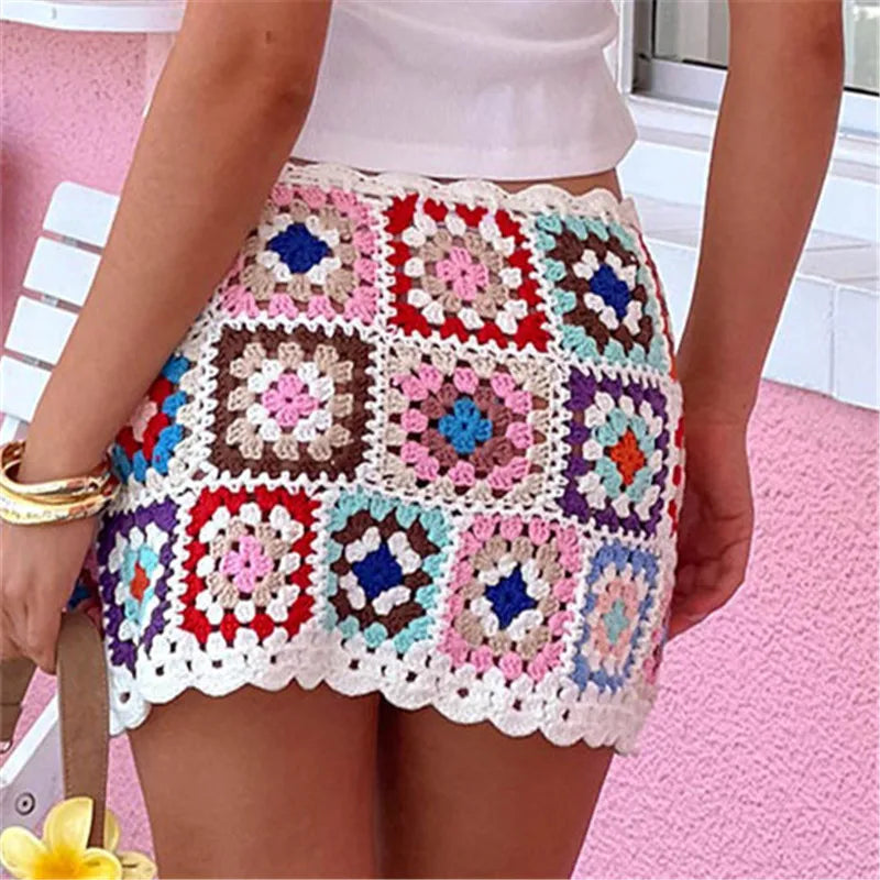 Floral Crochet Mini Skirt – Hollow Knit
