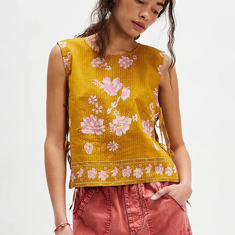 Tie Front Low V Neck Crop Tank Top
