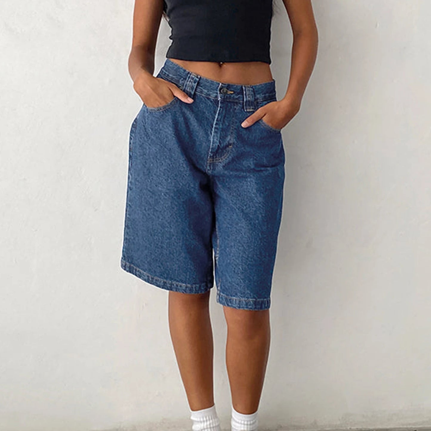 Straight Leg Denim Shorts